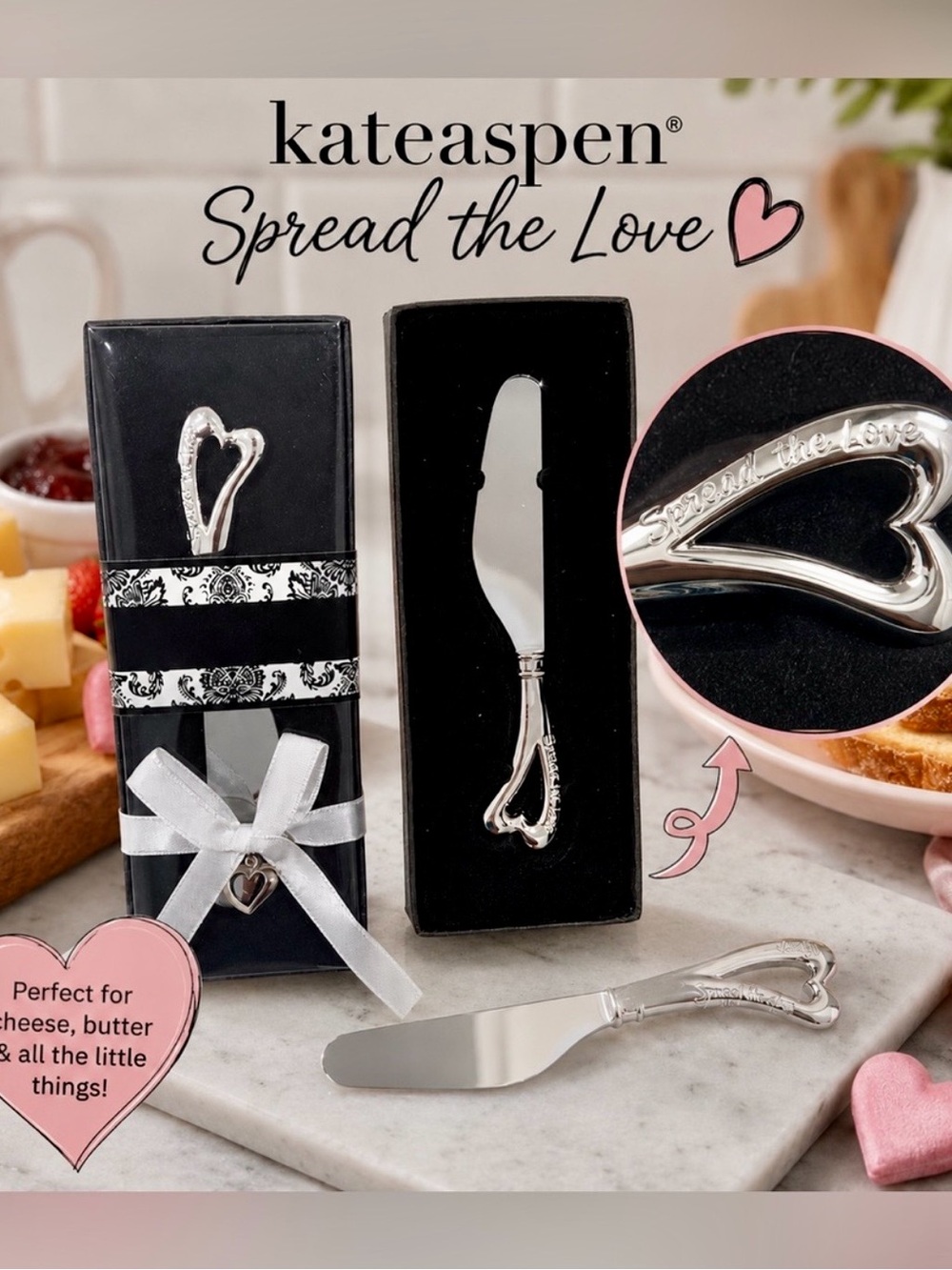 kateaspen® “Spread the Love” Cheese Spreader / Butter Knife. Set of 4